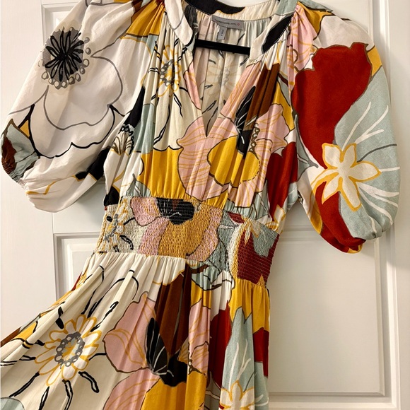 Anthropologie Floral Tiered Midi Dress in White, Yellow & Red - Picture 2 of 3